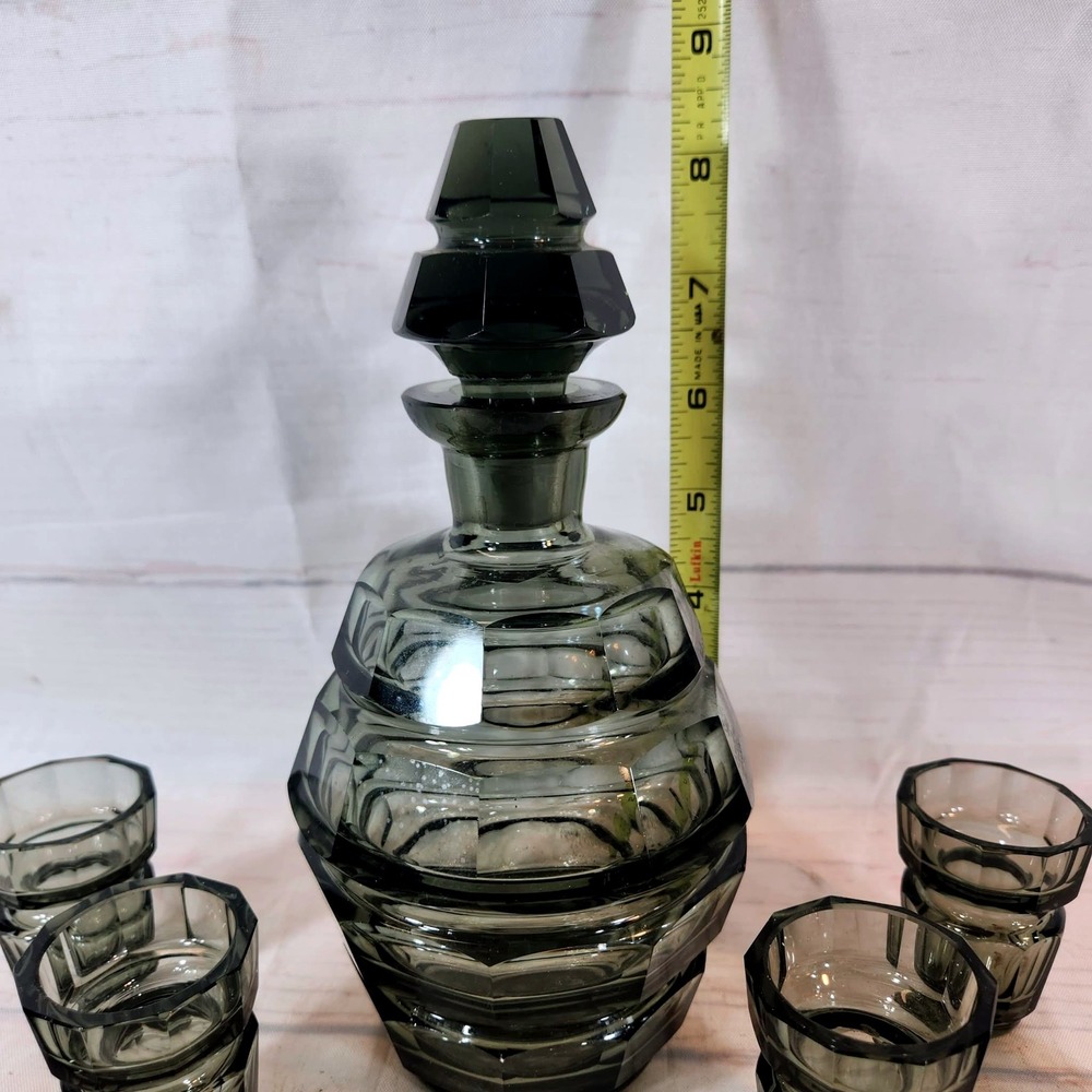 Moser Smoked Grey Decanter Stopper and Shot Glasses Set - Vintage Barware‎ - Picture 2 of 9